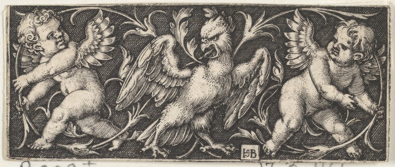 Horizontaal paneel met een adelaar geflankeerd door twee genii, 1544 door Sebald Beham