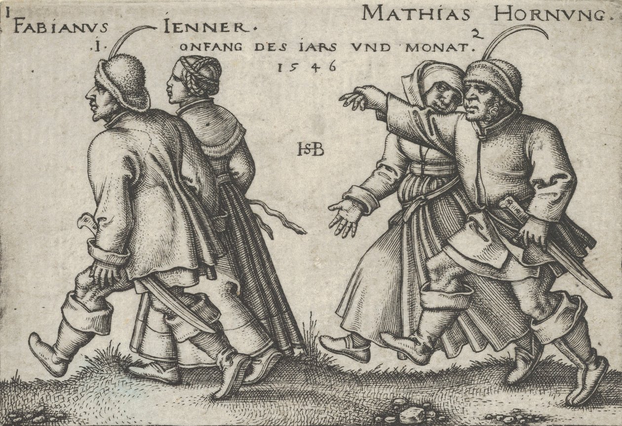 Januari en februari, uit Het boerenfeest of de twaalf maanden, 1546 door Sebald Beham