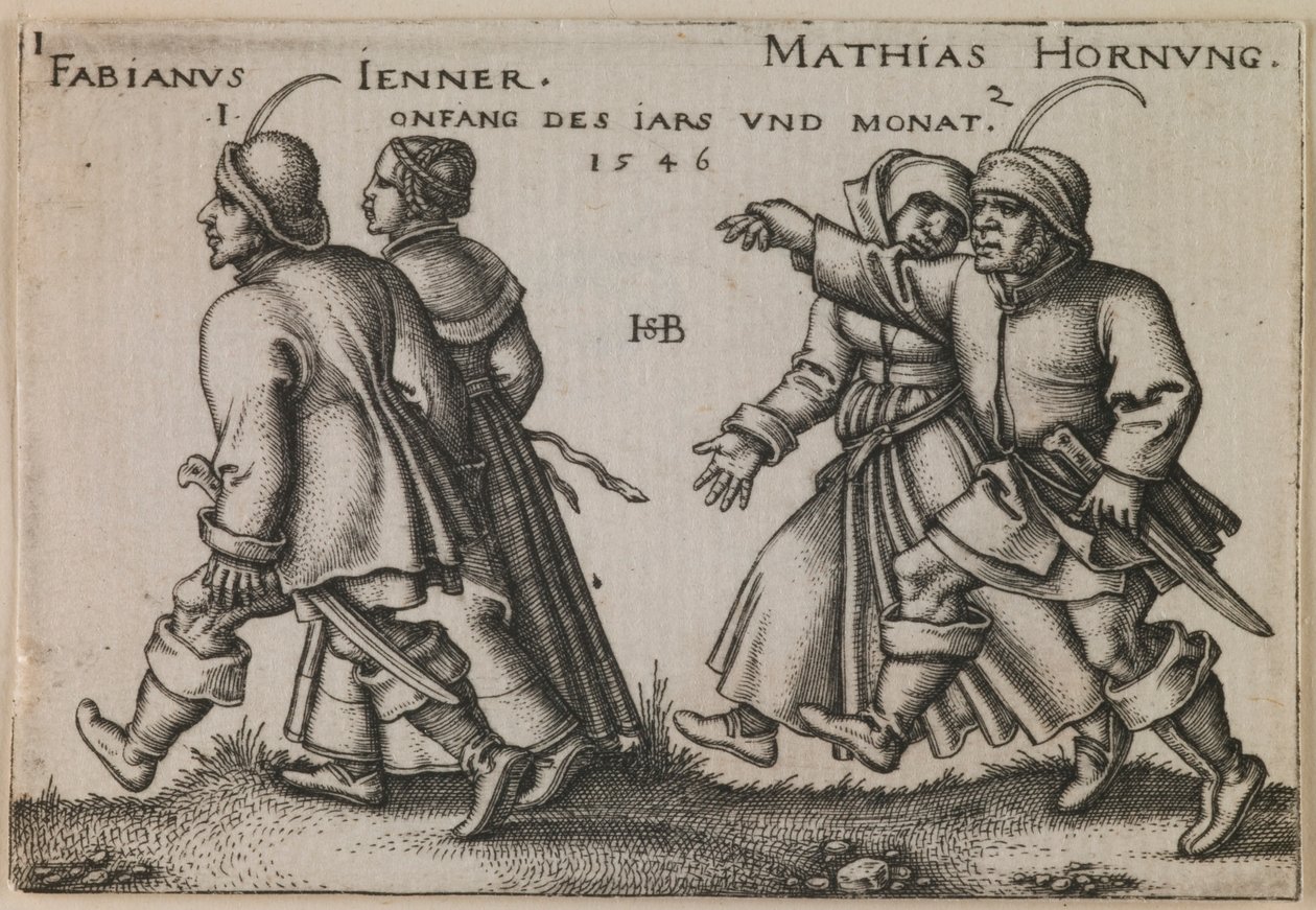 Januari en februari (De boerenfeest of De twaalf maanden) door Sebald Beham