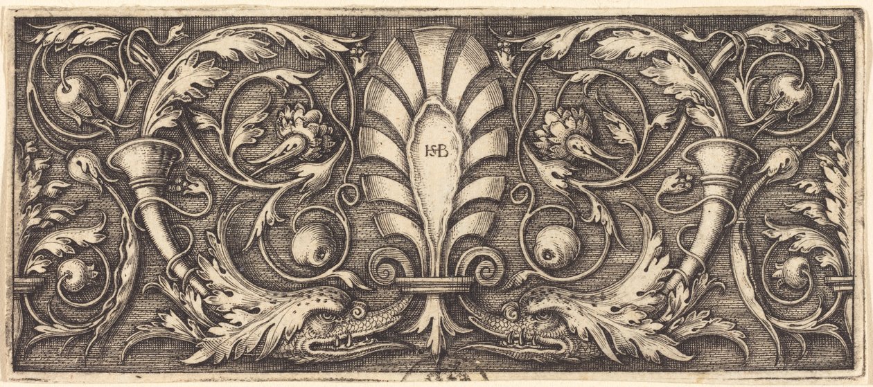 Ornament met Twee Groteske Dolfijnen door Sebald Beham