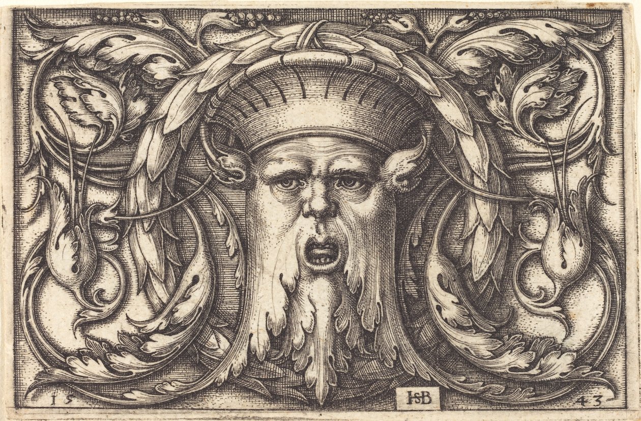 Ornament met een Masker door Sebald Beham