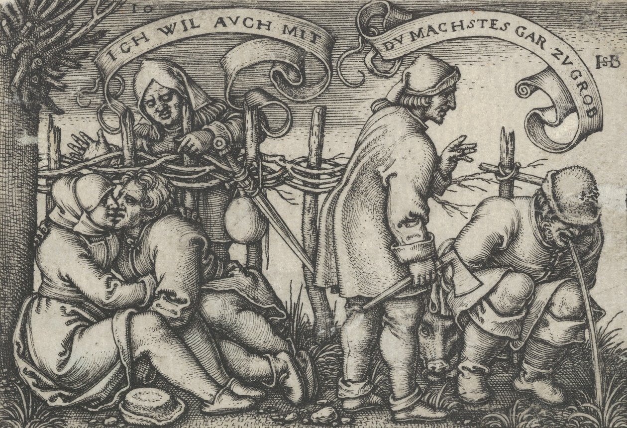 Boeren achter de heg, uit Het boerenfeest of de twaalf maanden door Sebald Beham