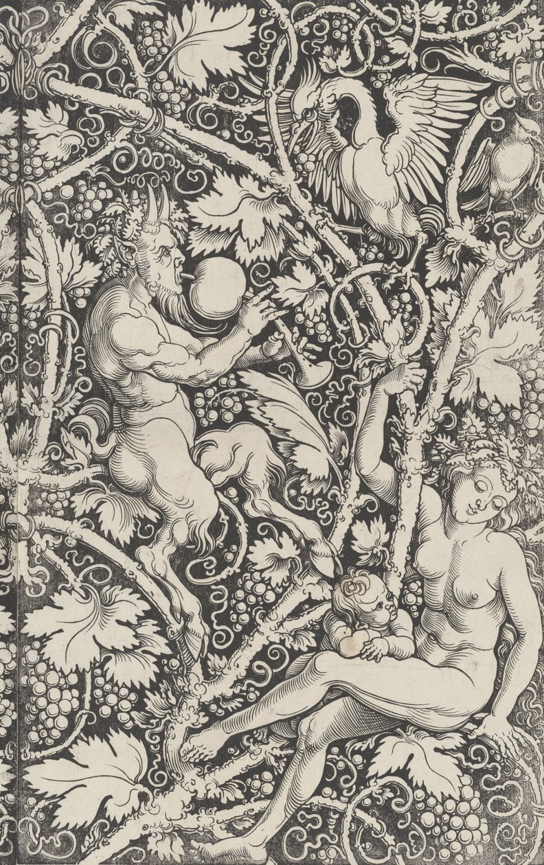 Behang met satyrfamilie door Sebald Beham