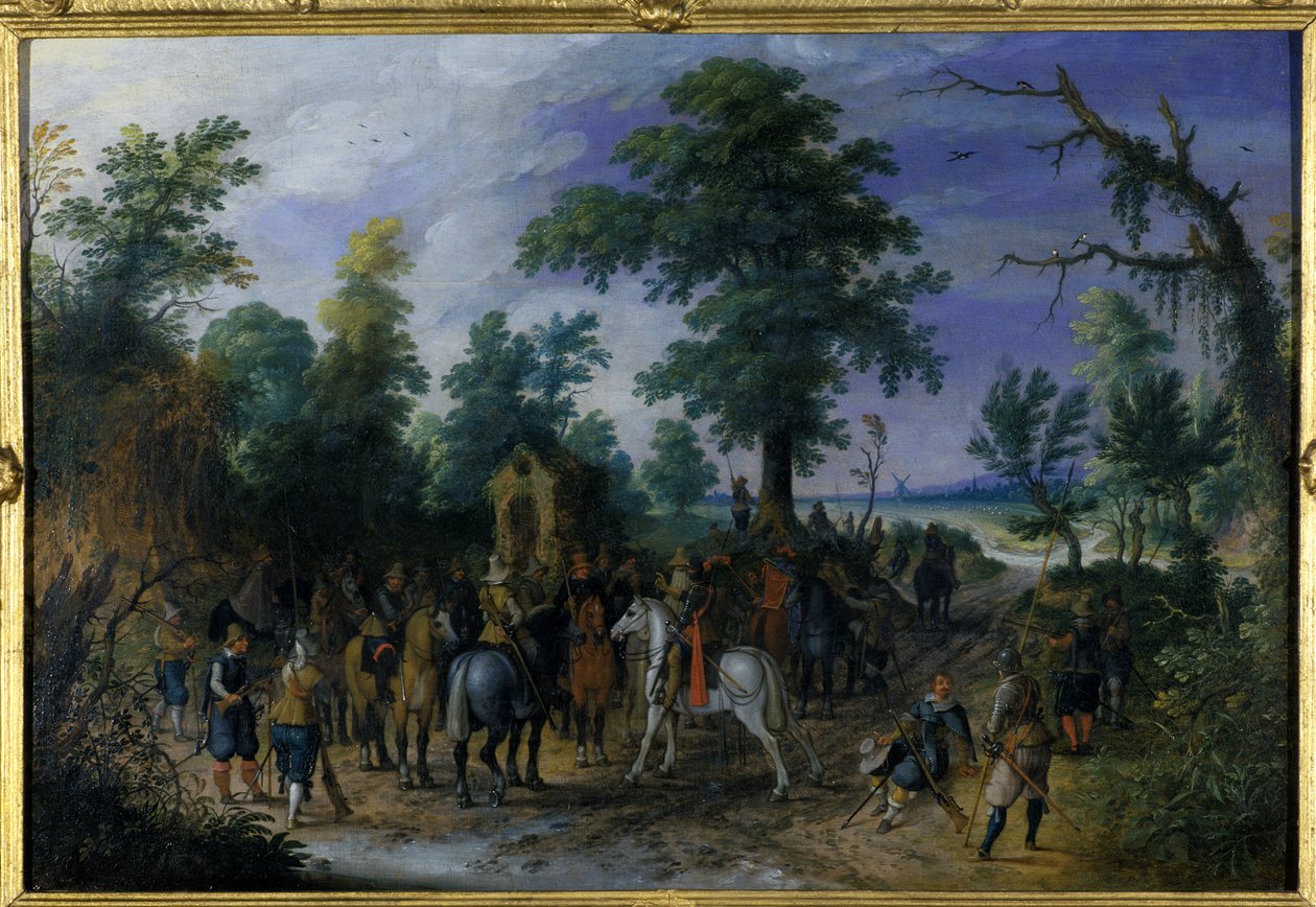 Cavalerie en Infanterie voor een Kapel, voor 1610 door Sebastian Vrancx