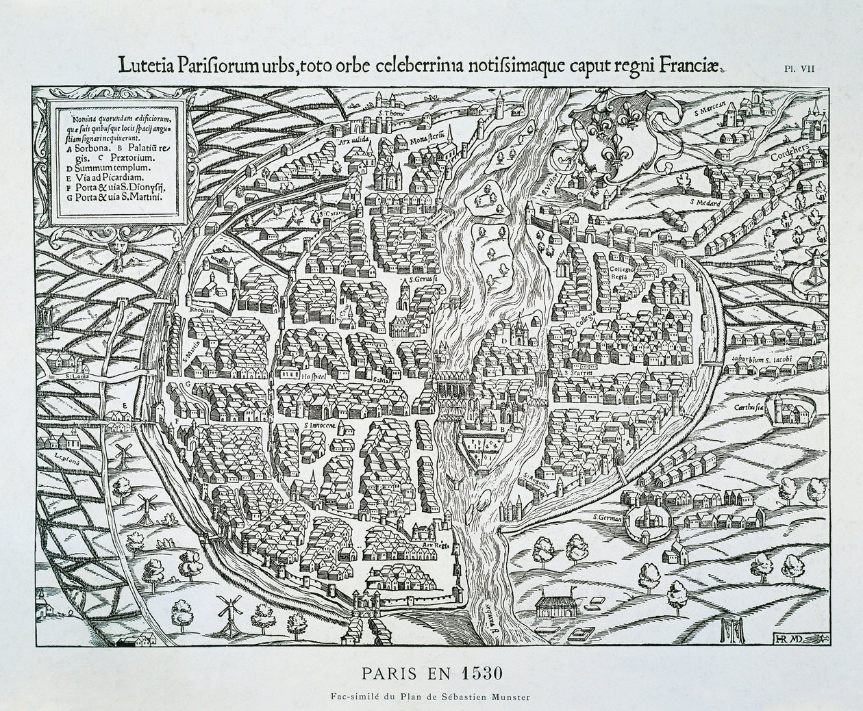 Stadsplan van Parijs c.1530 door Sebastian (after) Münster
