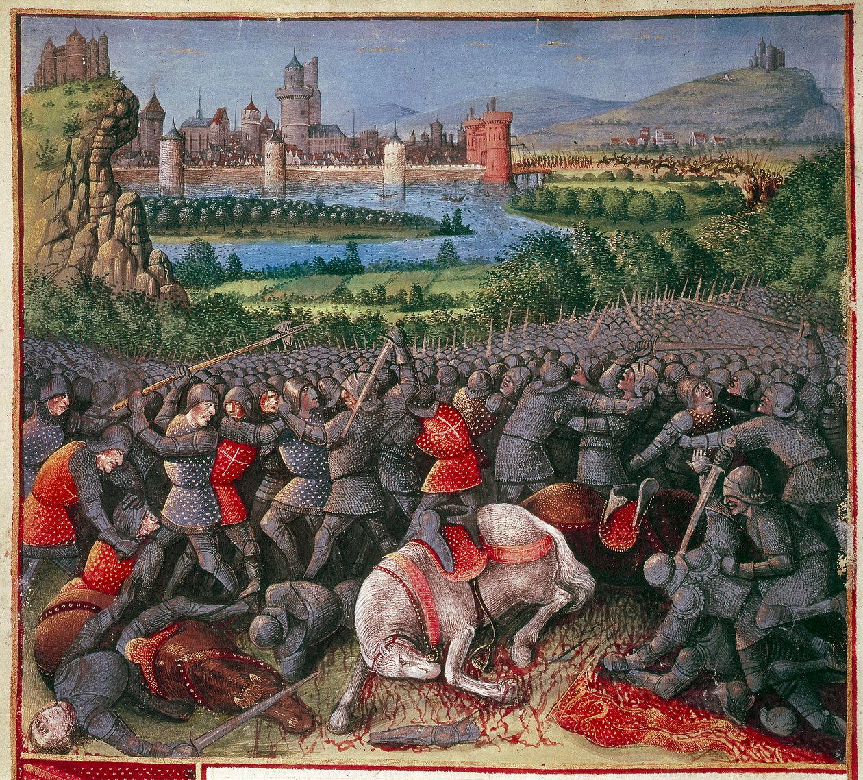 Slag tijdens de Eerste Kruistocht Volkskruistocht, 1096-1099, ca. 1490 door Sebastian Marmoret