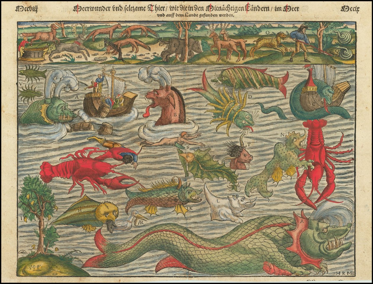 Zee wonderen en vreemde dieren, zoals gevonden in de buurlanden in de zee en op het land door Sebastian Munster