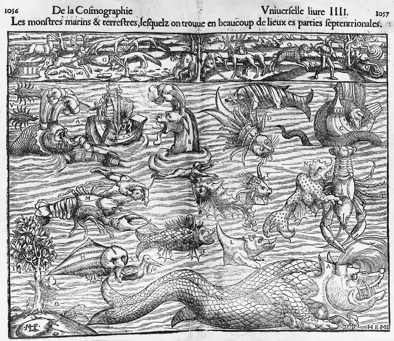 Zee- en landmonsters, illustratie uit Cosmographia Universalis, door Sebastian Munster (1489-1552) door Sebastian Munster