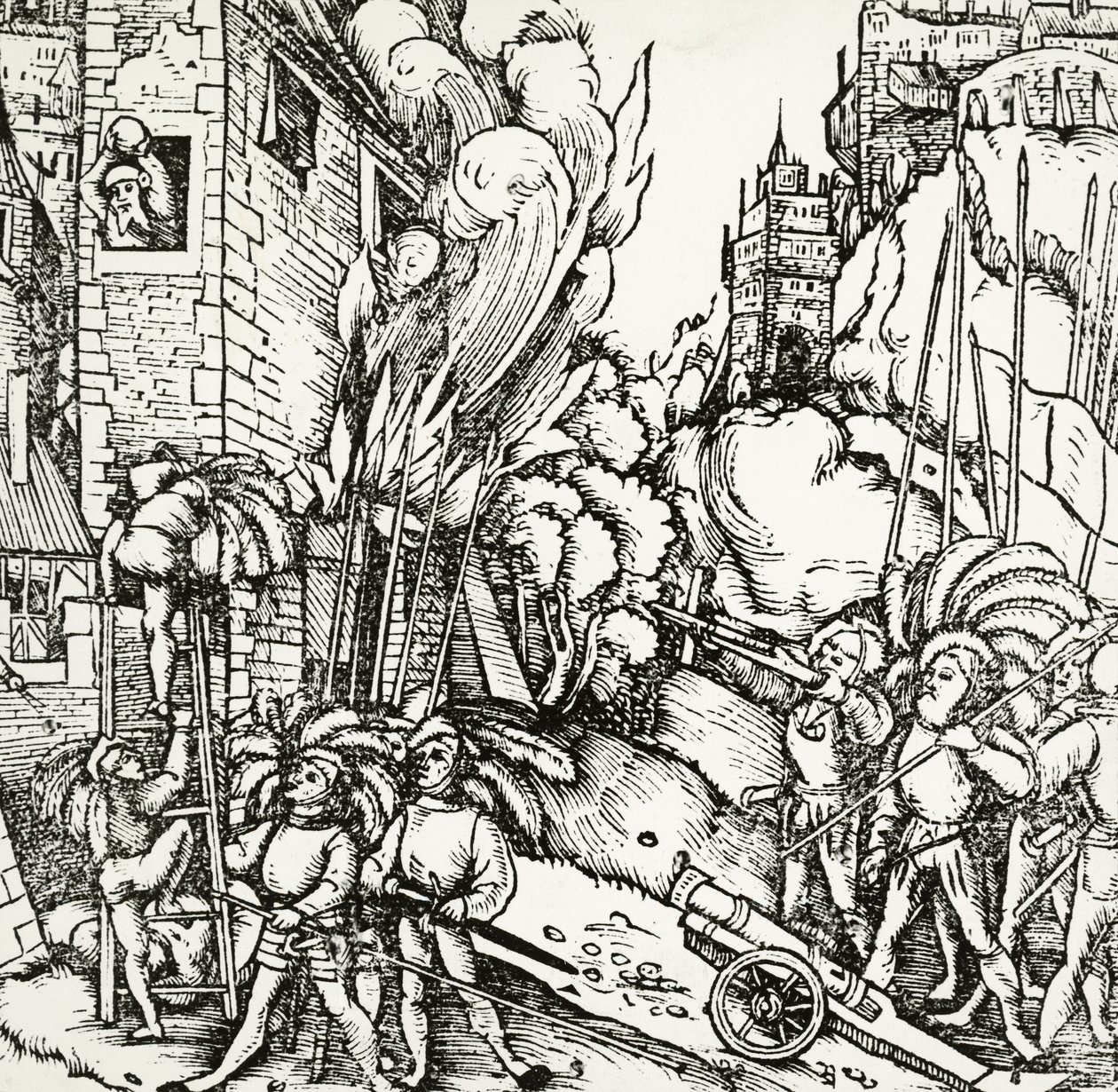 Belegering van Carthago, gravure uit Universalis Cosmographia (Universele Kosmologie), door Sebastian Munster (1488-1552). Duitsland door Sebastian Munster