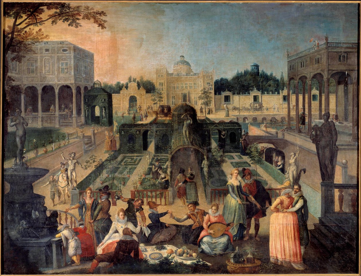 Een feest in het park van de hertog van Mantua. Picknick, muziek, galante scènes in de tuinen van het paleis van de hertog van Gonzaga (Gonzaga). Schilderij door Sebastien Vrancx (1573-1647) 17e eeuw door Sebastian Vrancx