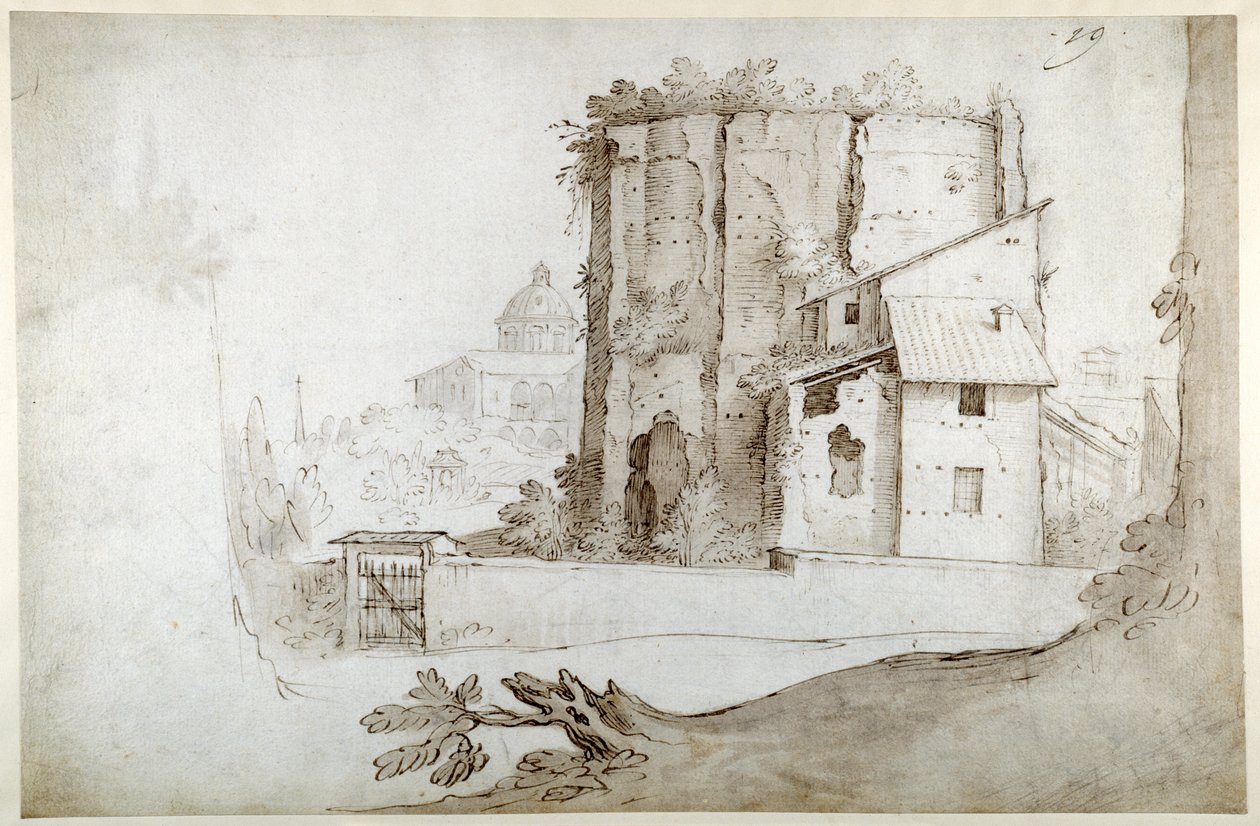 Ruïnes op de Celio met de kerk van SS. Giovanni e Paolo door Sebastian Vrancx