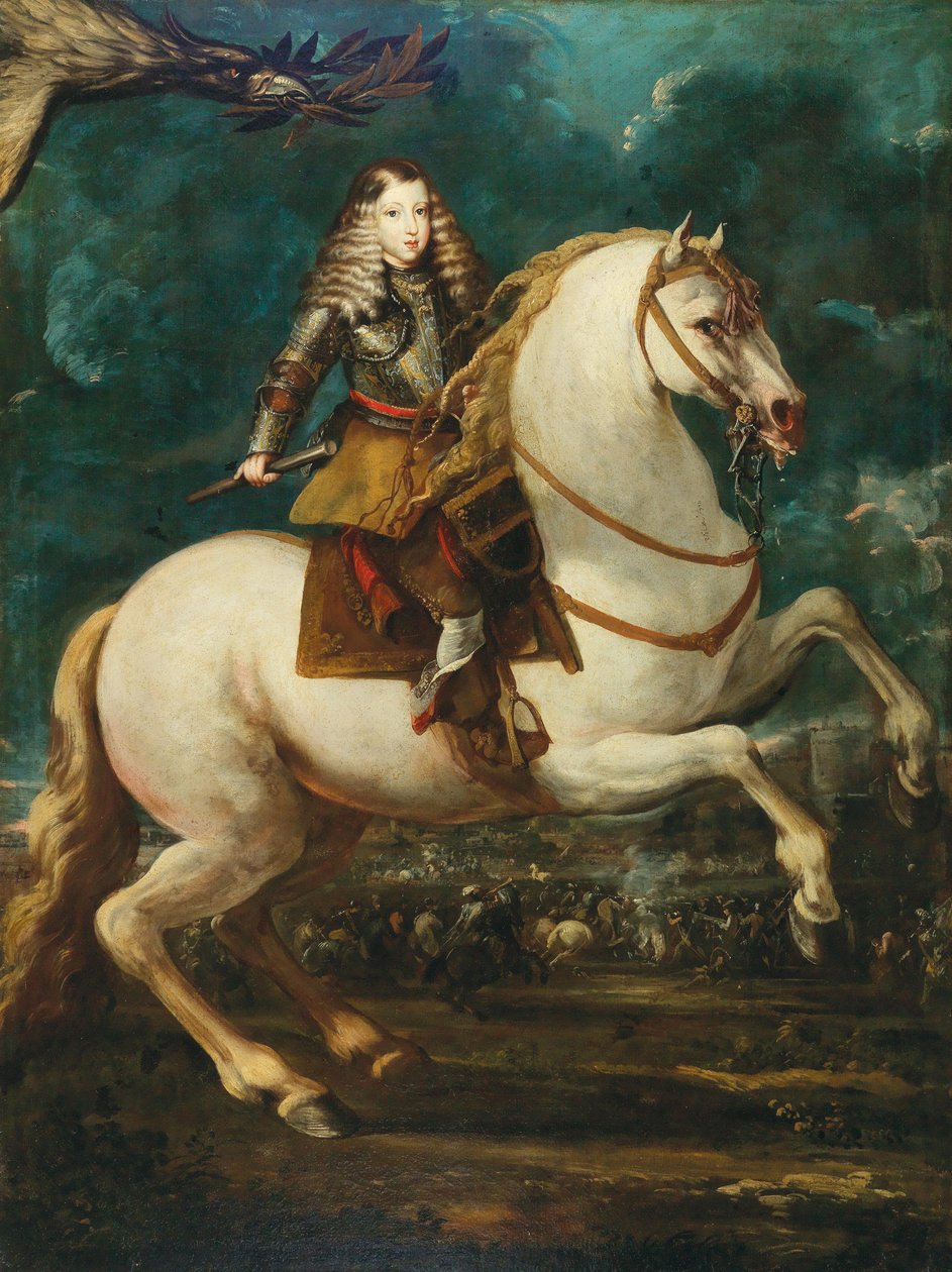 Ruiterportret van Karel II van Spanje, 1660s door Sebastian de Herrera Barnuevo
