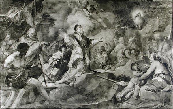 St. Clemens roept het Lam Gods aan om water uit een rots in de Krim te laten komen door Sebastiano Conca