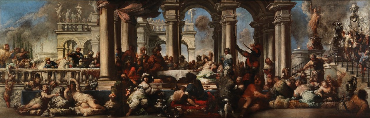 Het banket van Cleopatra door Sebastiano Mazzoni