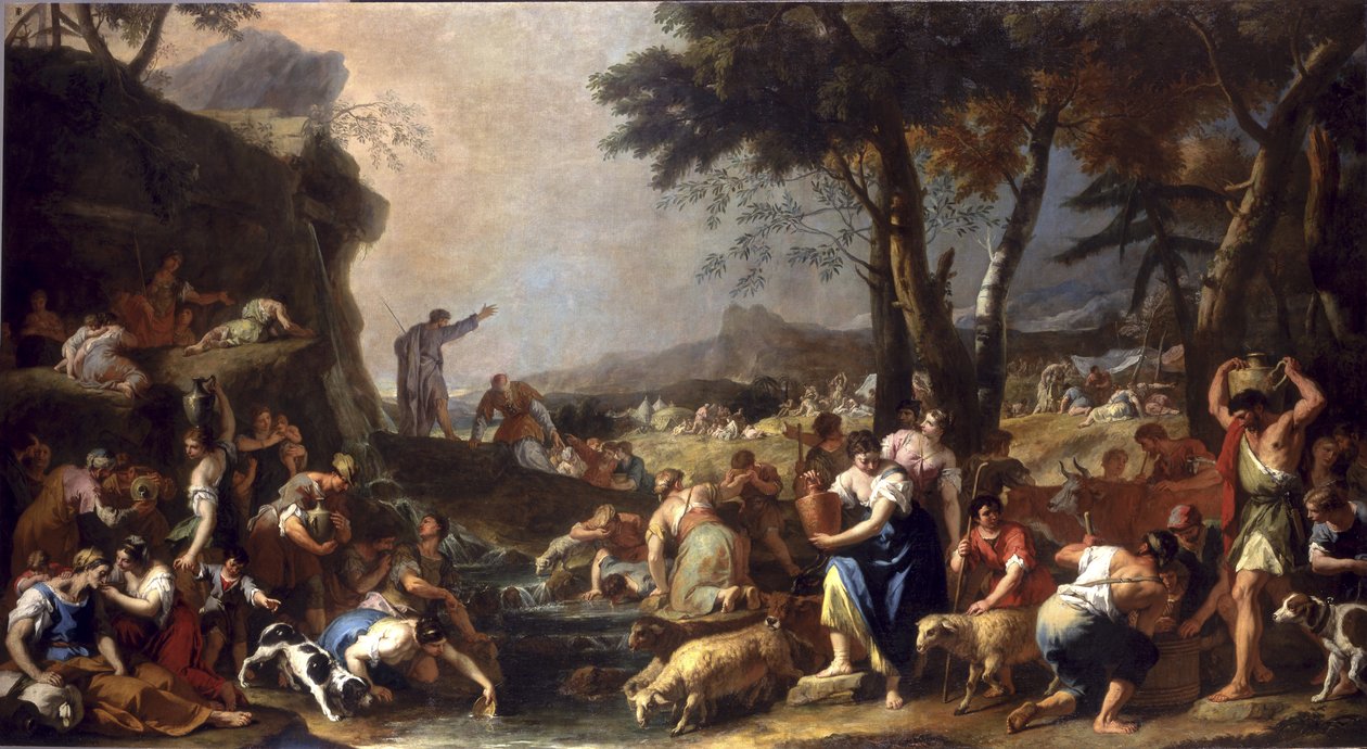 Mozes laat water uit de rots stromen, 1725-26 door Sebastiano Ricci