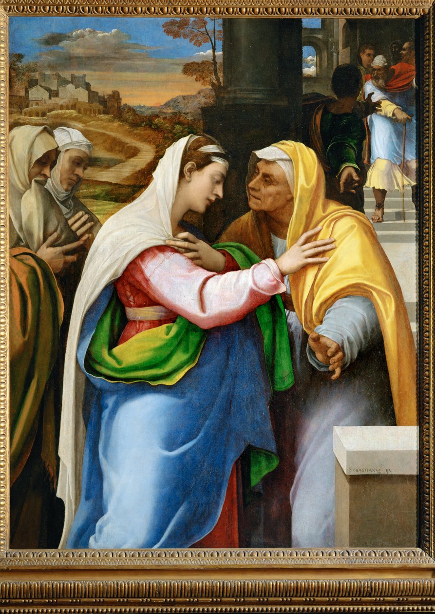 La visitation - de visitatie, Maria bezoekt de heilige Elisabeth ... door Sebastiano del (c.1485 1547) Piombo