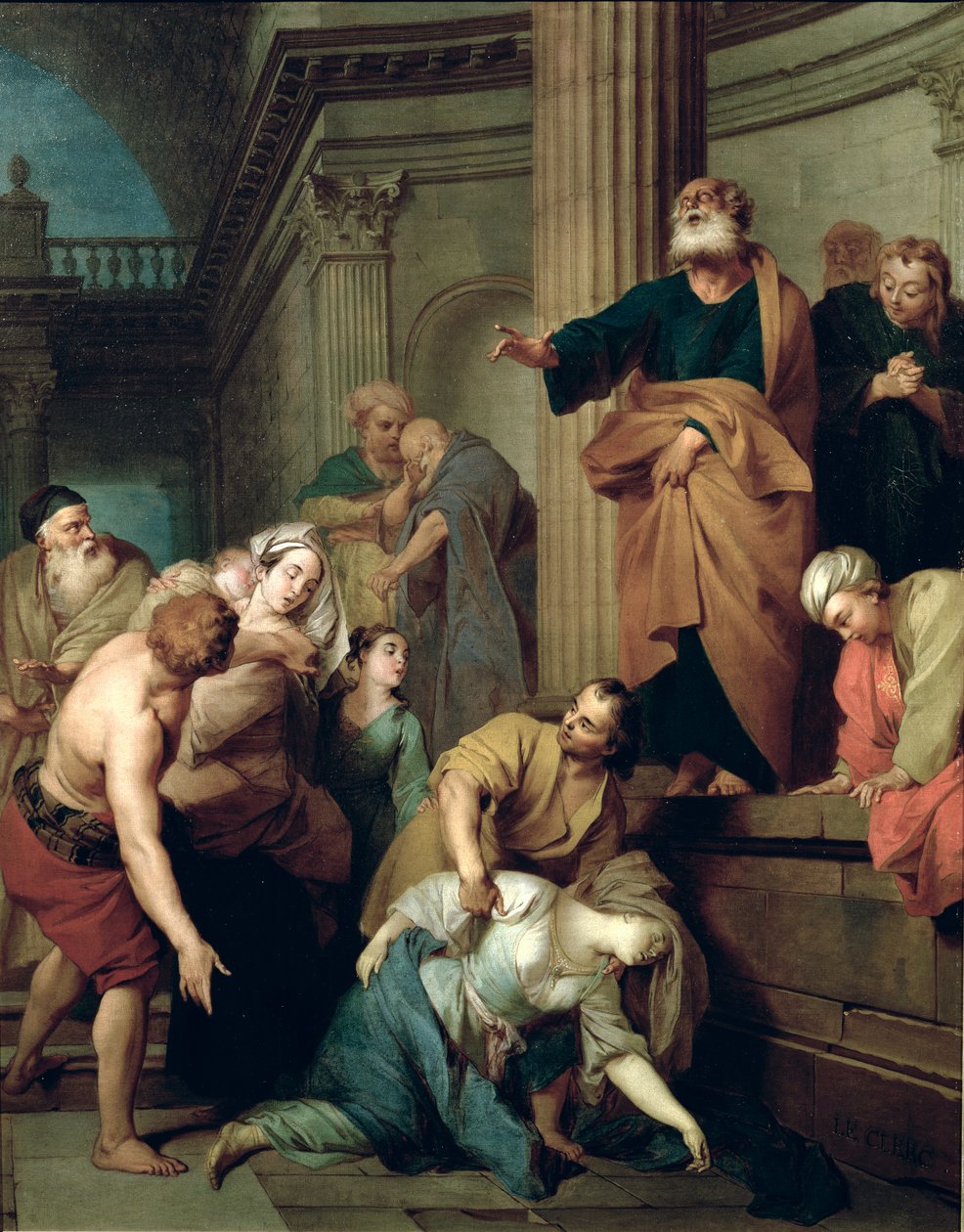 De dood van Saffira, vrouw van Ananias door Sebastien II Le Clerc