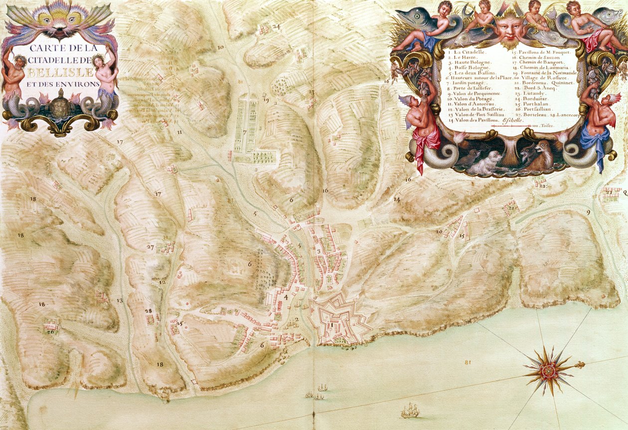Ms 988 volume 3 fol.33 Kaart van de stad en citadel van Bellisle, uit de 
