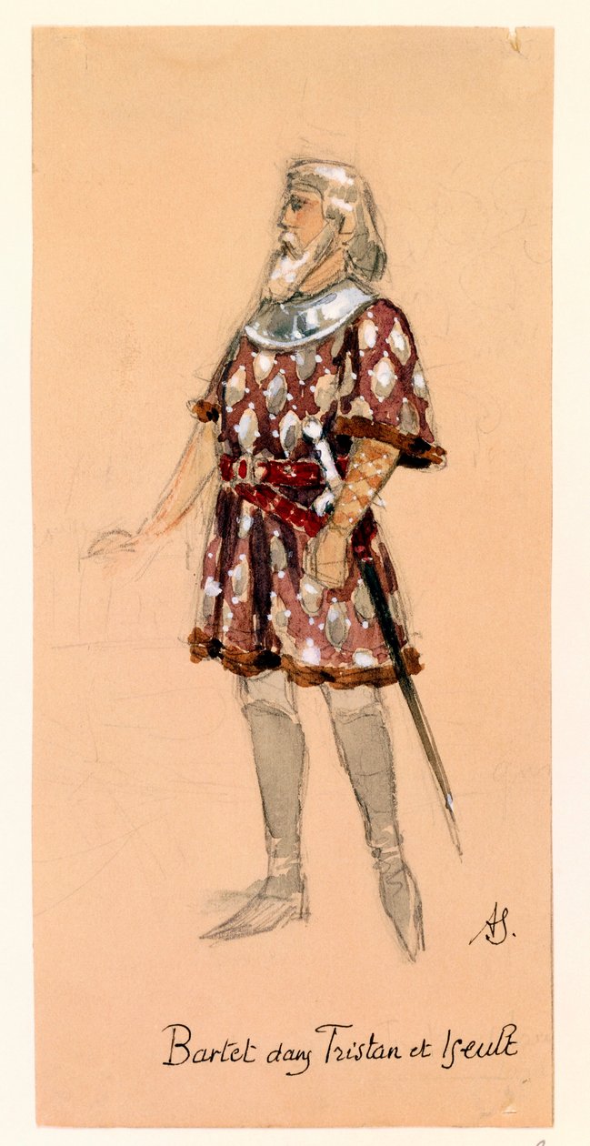 Frankrijk, Parijs, Kostuumschets voor Kurwenal in Tristan en Isolde door Richard Wagner voor uitvoering in Palais Garnier door Segaud Segaud