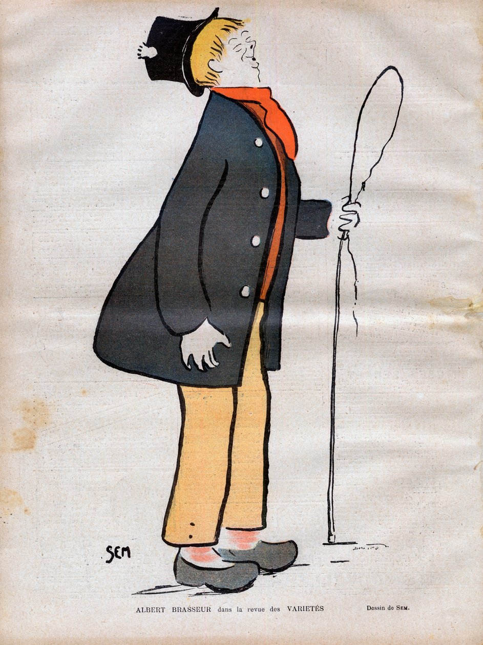 Albert Jules Dumont (1862-1932) genaamd Albert Brasseur, acteur van boulevardtheater en operette in het tijdschrift Varietes - Karikatuur door SEM (Georges Goursat) (1863-1934) in Le rire van 1902 door Sem
