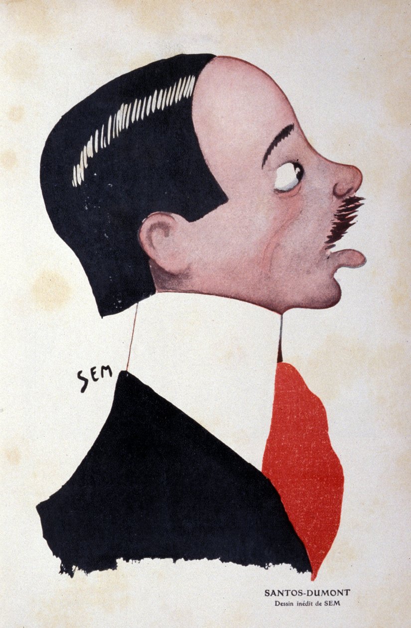 Portret van Alberto Santos-Dumont (1873 - 1932), Braziliaanse ingenieur en luchtvaartpionier door Sem (1863 - 1934). door Sem