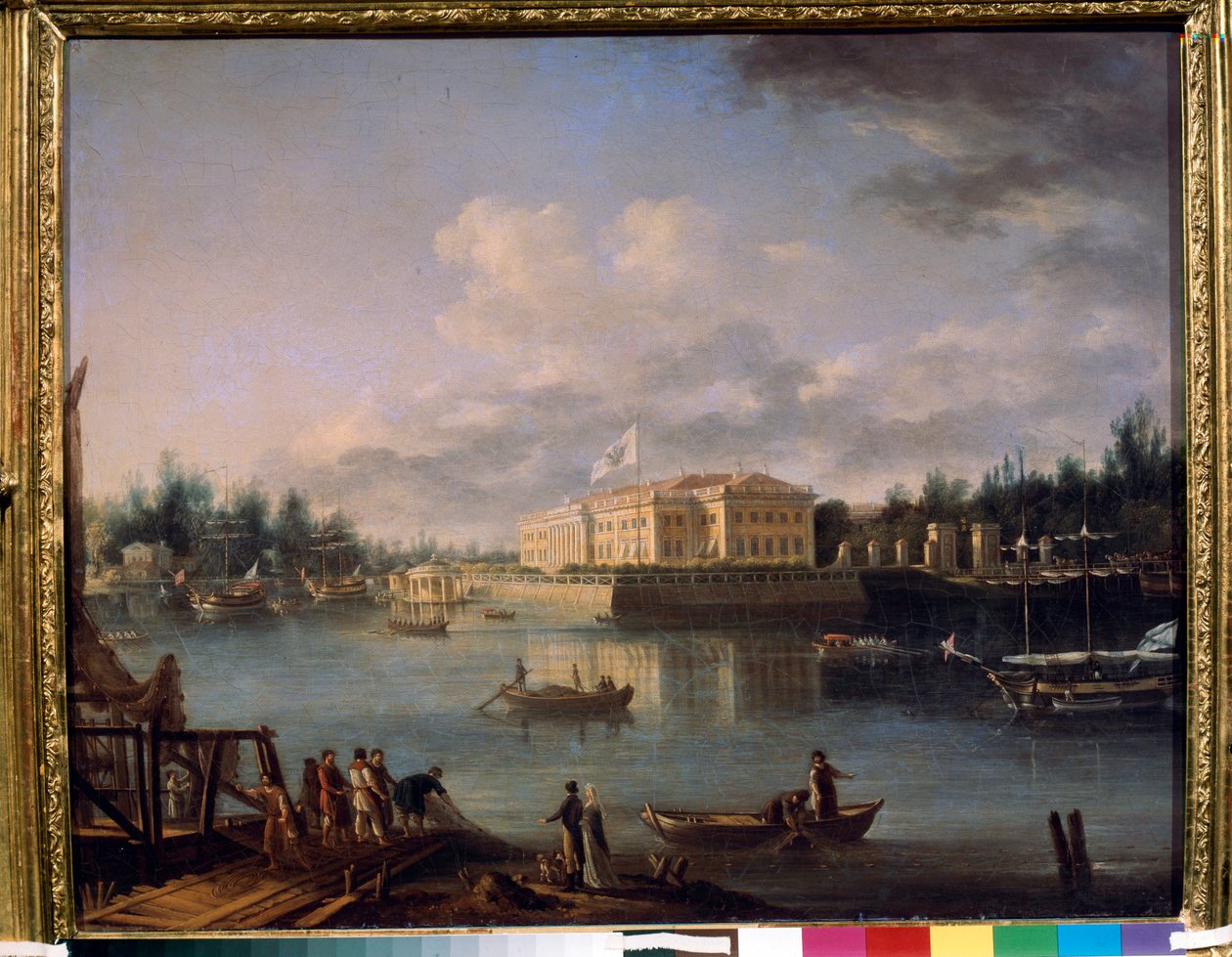 Uitzicht op het Kamennoostrovski-paleis vanaf de Strogonov-kade, Sint-Petersburg door Semen Fedorovich Shchedrin