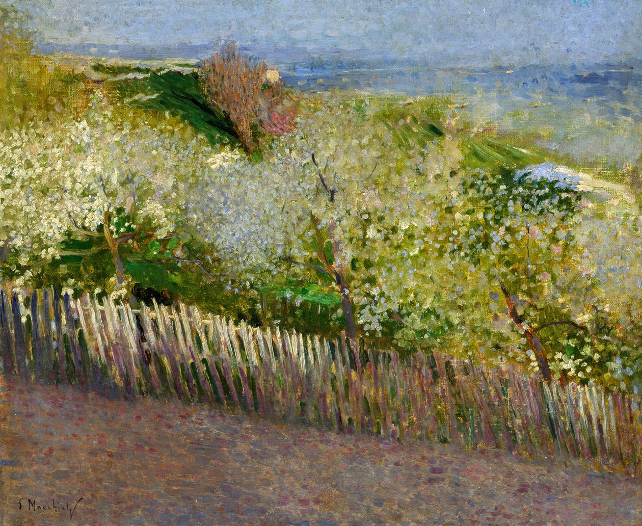 Landschap, door Serafino Macchiati (1860-1916) door Serafino Macchiati