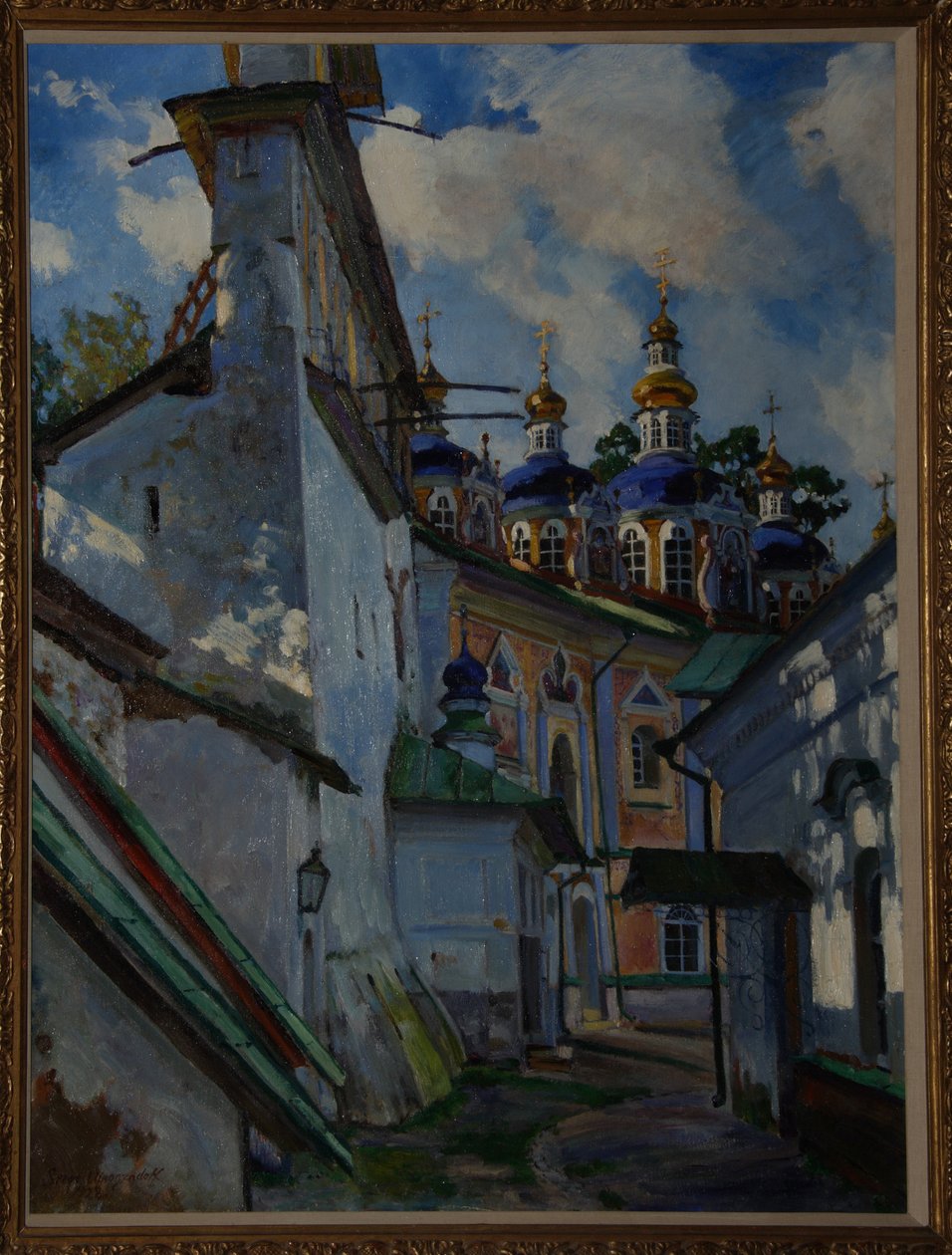 Uitzicht op het Pskovo-Pechersky klooster, 1928 door Sergei Arsenevich Vinogradov