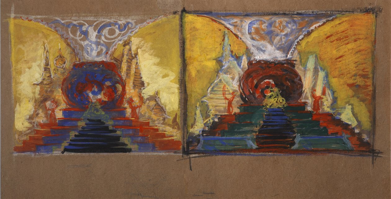 Decorontwerp voor de opera De Gouden Haan door N. Rimsky-Korsakov door Sergei Vasilievich Malyutin