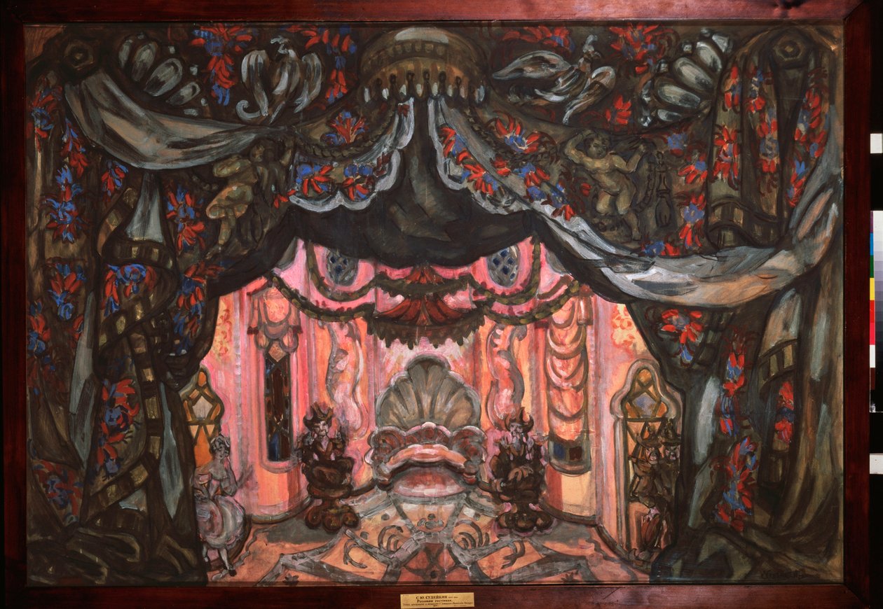 Decor voor het toneelstuk "Het huwelijk van Figaro" van Pierre Augustin Caron de Beaumarchais door Sergei Yurevich Sudeikin