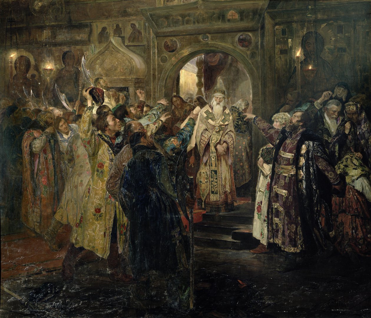 Arrestatie van de metropoliet Philip, 1910 door Sergey Timofeyevich Schelkovy