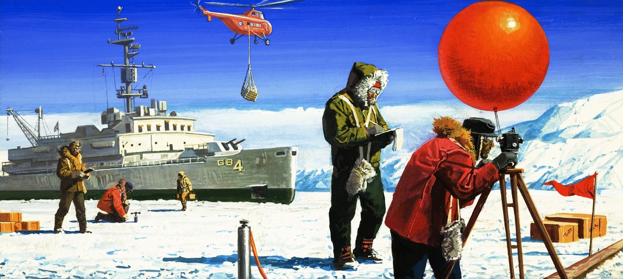 Dr Vivian Fuchs voert wetenschappelijke experimenten uit op Antarctica door Severino Baraldi
