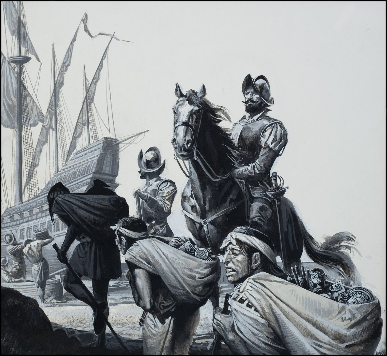 Goudvervoer door Panama (gouache op papier) door Severino Baraldi