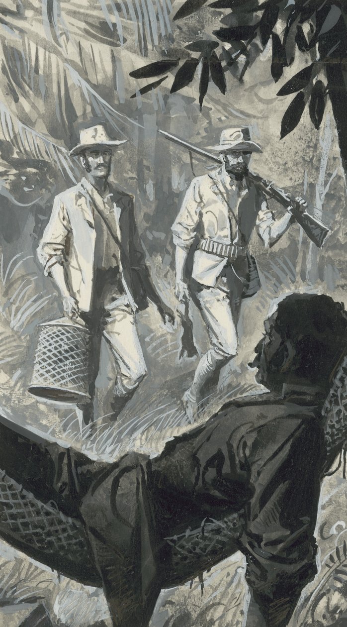 Henry Walter Bates en Alfred Russel Wallace (gouache op papier) door Severino Baraldi