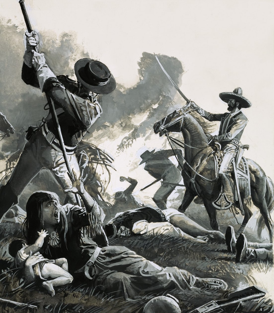 In 1858 vielen twee troepen Mexicaanse cavalerie het kamp van de Apaches aan. door Severino Baraldi