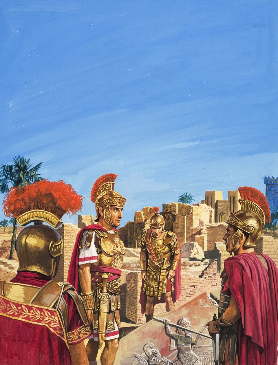 Romeinen bewonderen overblijfselen uit de Gouden Eeuw van Babylon (gouache op papier) door Severino Baraldi