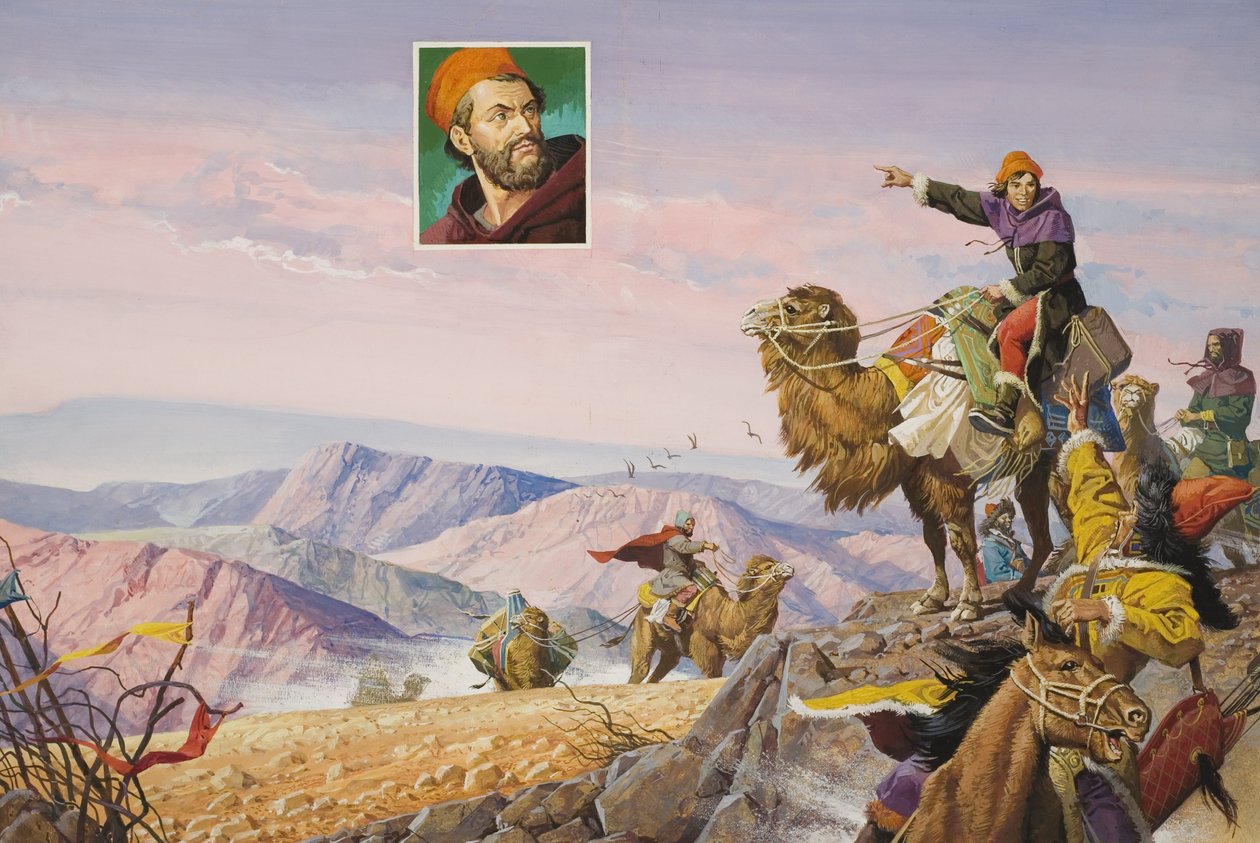 De lange weg naar Cathay (gouache op papier) door Severino Baraldi