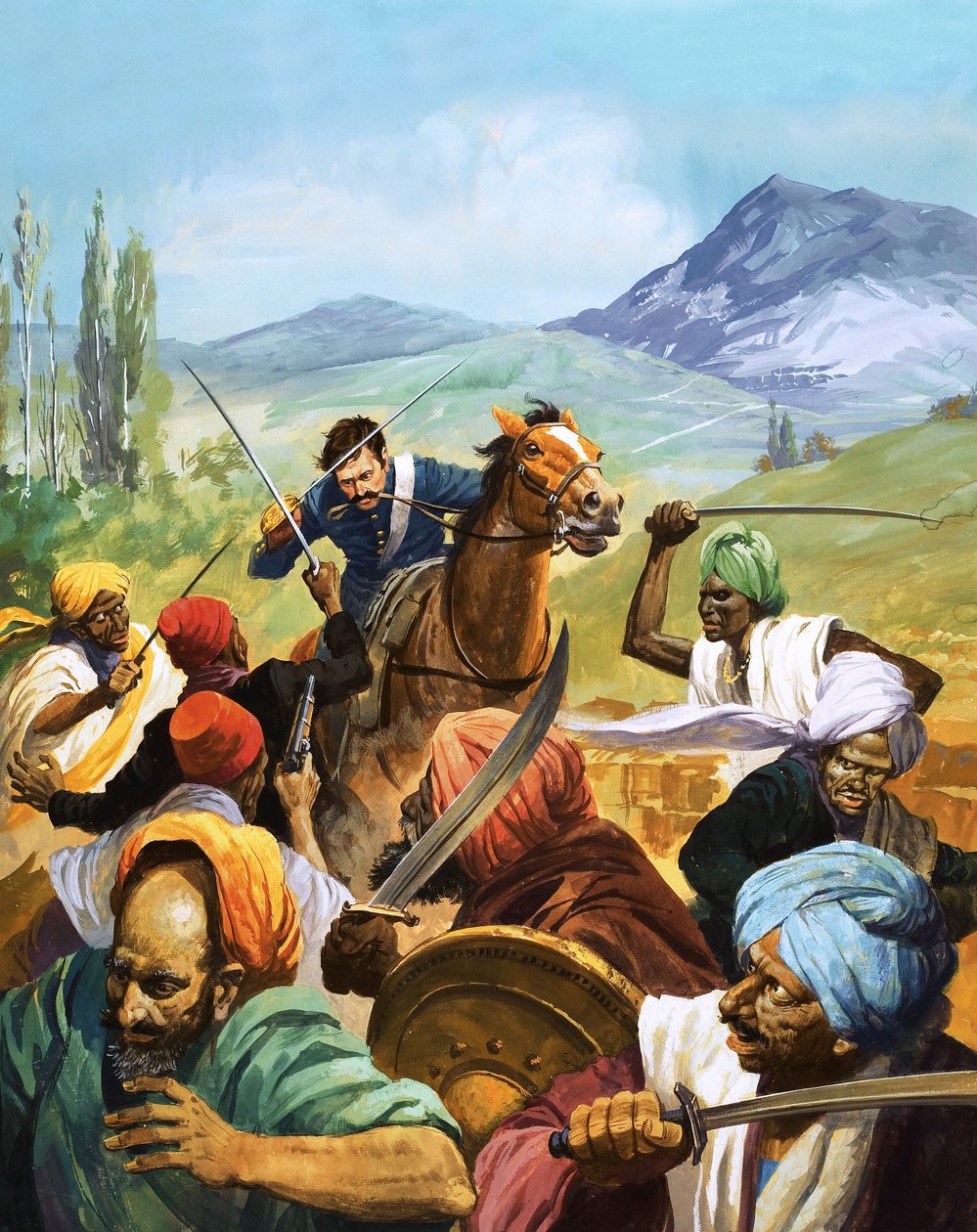 Ongeïdentificeerde cavalerist valt Idianen aan door Severino Baraldi