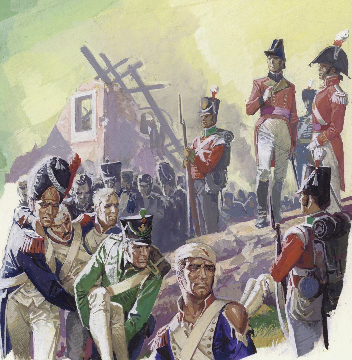 Gewonde soldaten na de slag bij Waterloo door Severino Baraldi