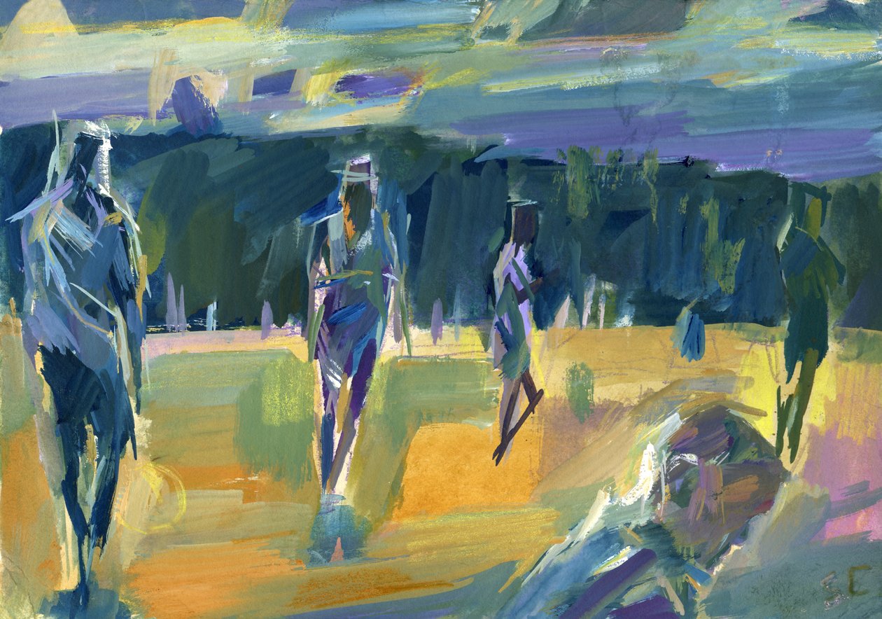 Middag in het park, 2024 (gouache op papier) door Shaun Carey
