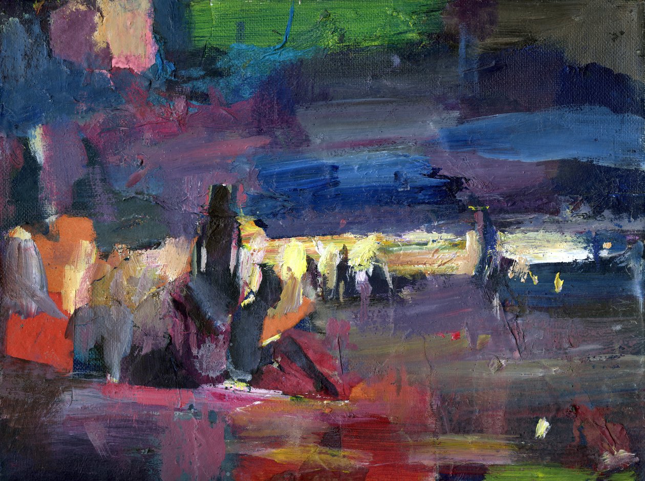 Figuren op het strand, 2024 (gouache op papier) door Shaun Carey