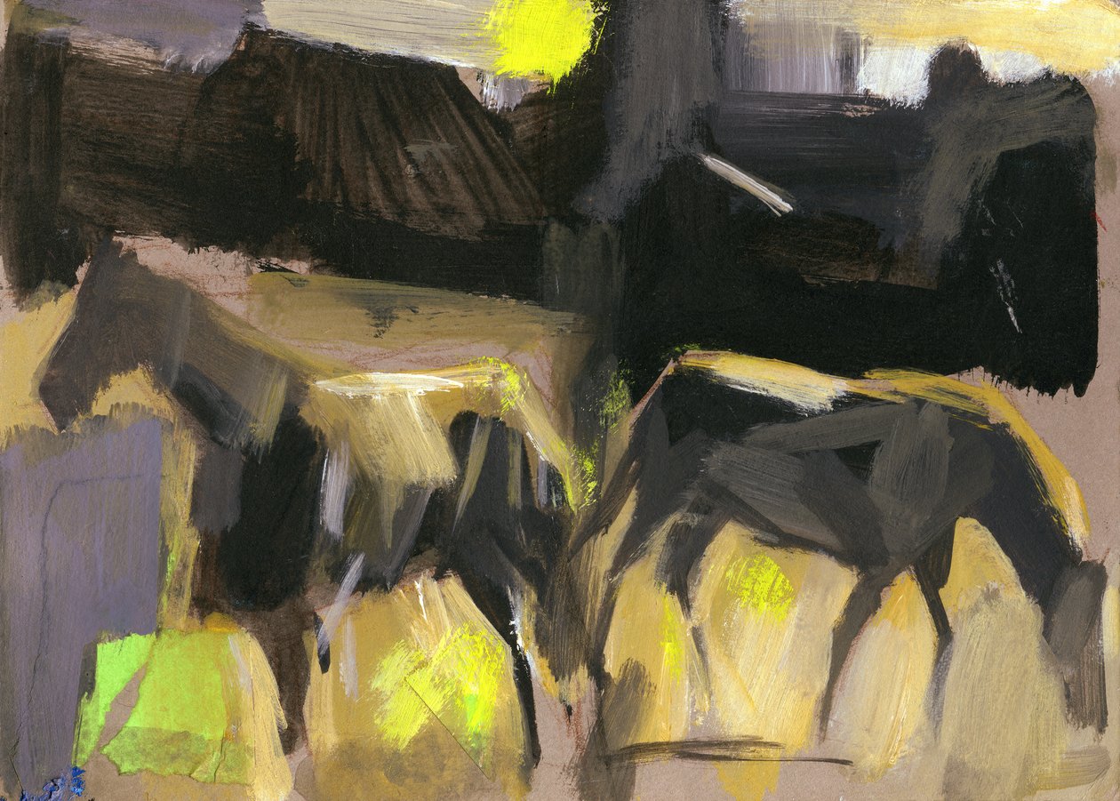 Grijze paarden, 2024 (gouache op papier) door Shaun Carey