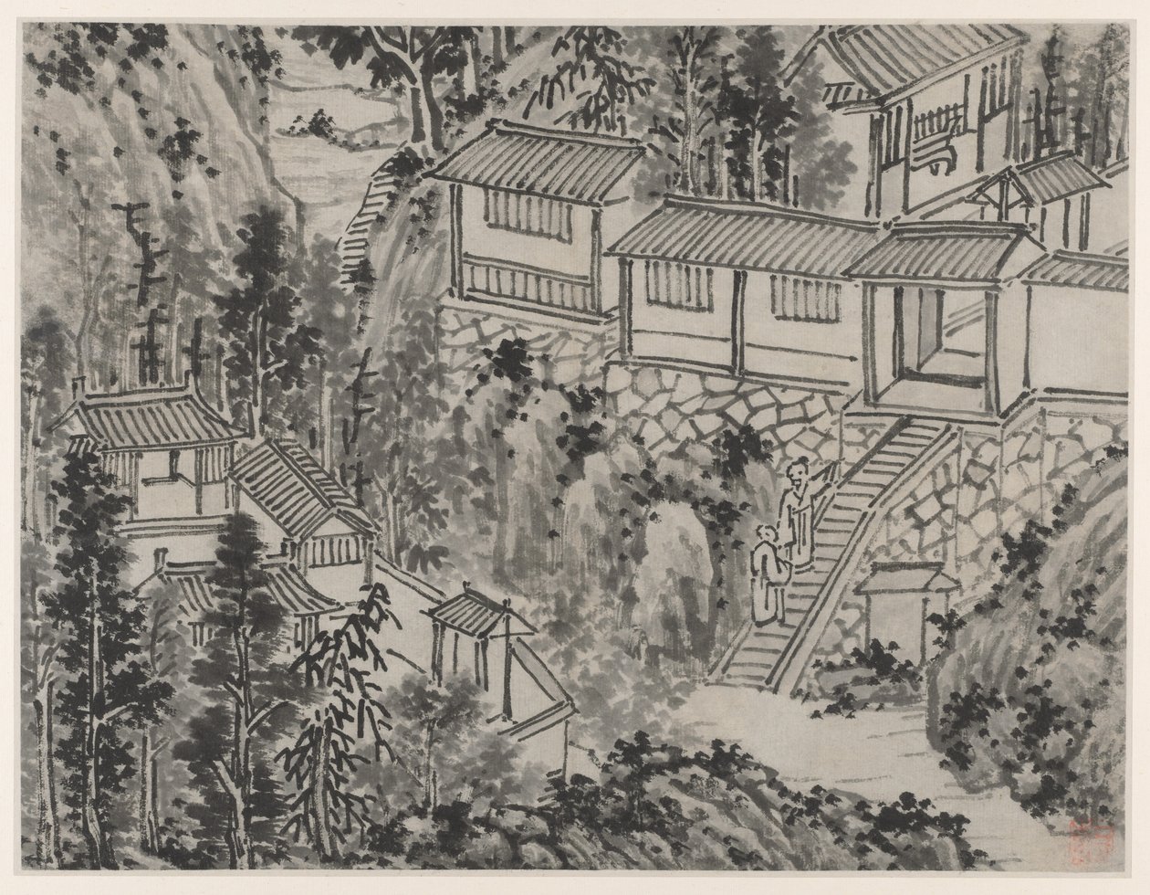 Twaalf uitzichten van Tiger Hill, Suzhou: Het dennenverblijf door Shen Zhou