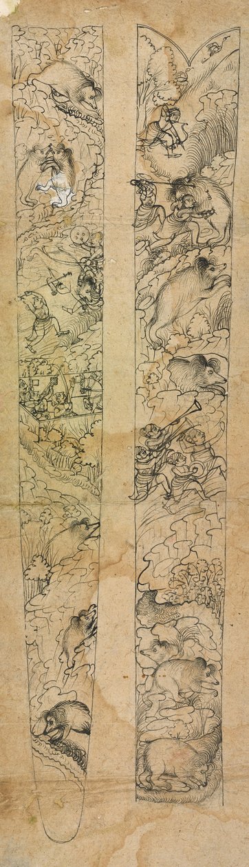Een raja die wilde zwijnen jaagt, ontwerp voor een schede, ca. 1750-1760 door Shevdar Gangeyagi
