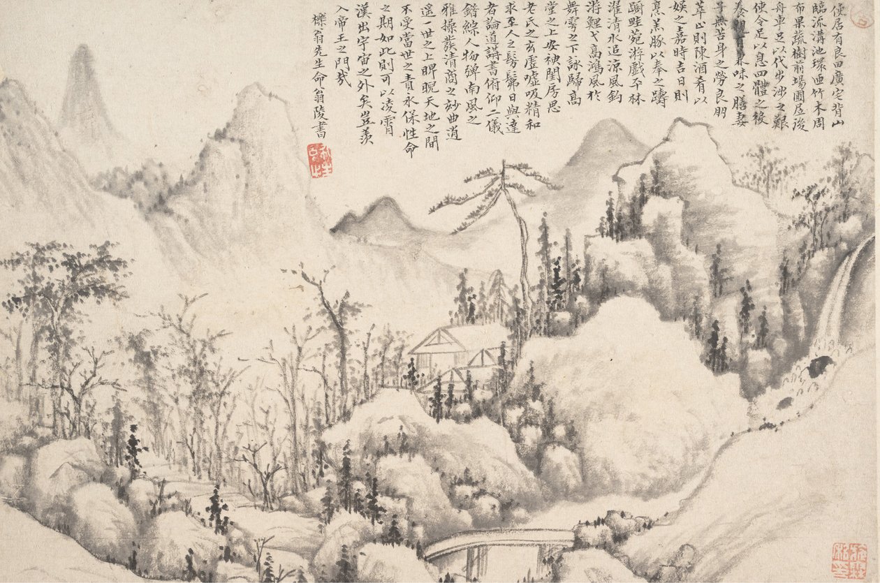 Bergretraite, dateerbaar op 1654-55 door Shi Lin