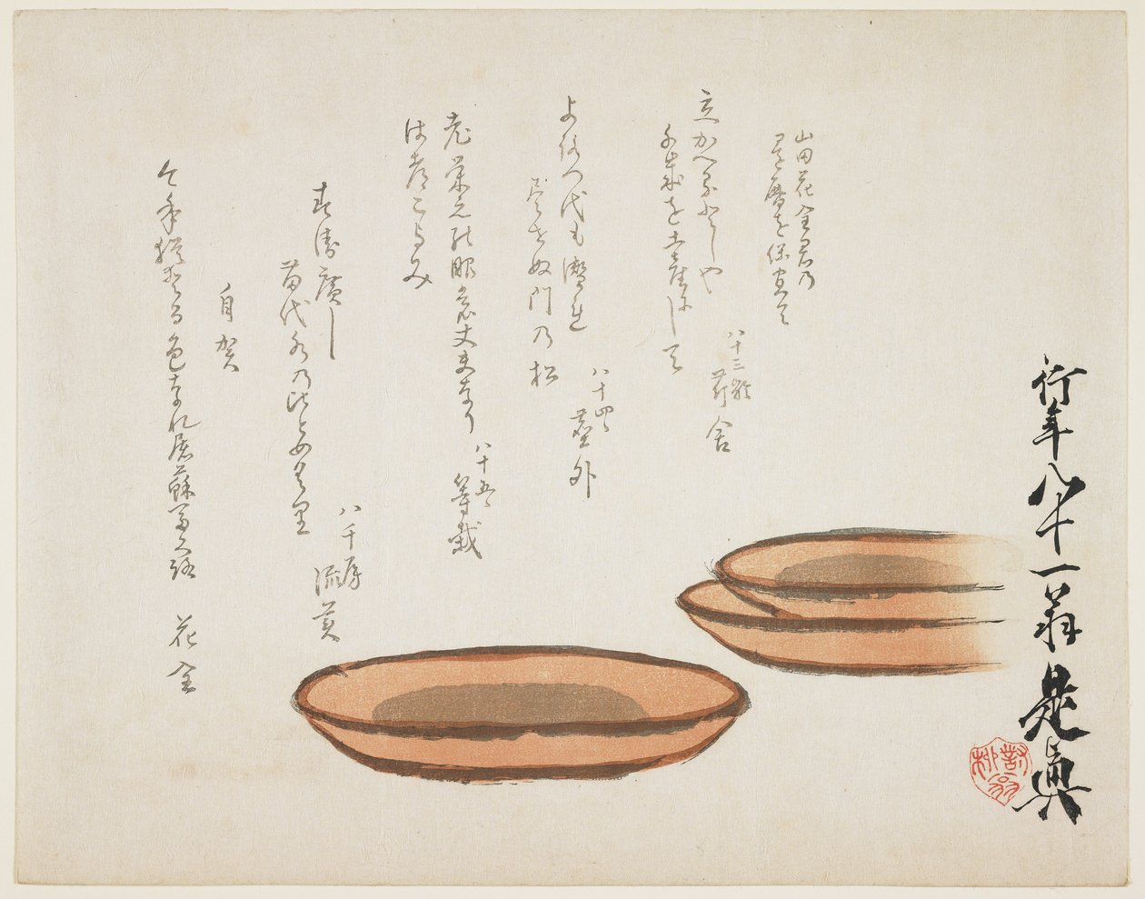 (Bruine aardewerken schalen), 1887 door Shibata Zeshin