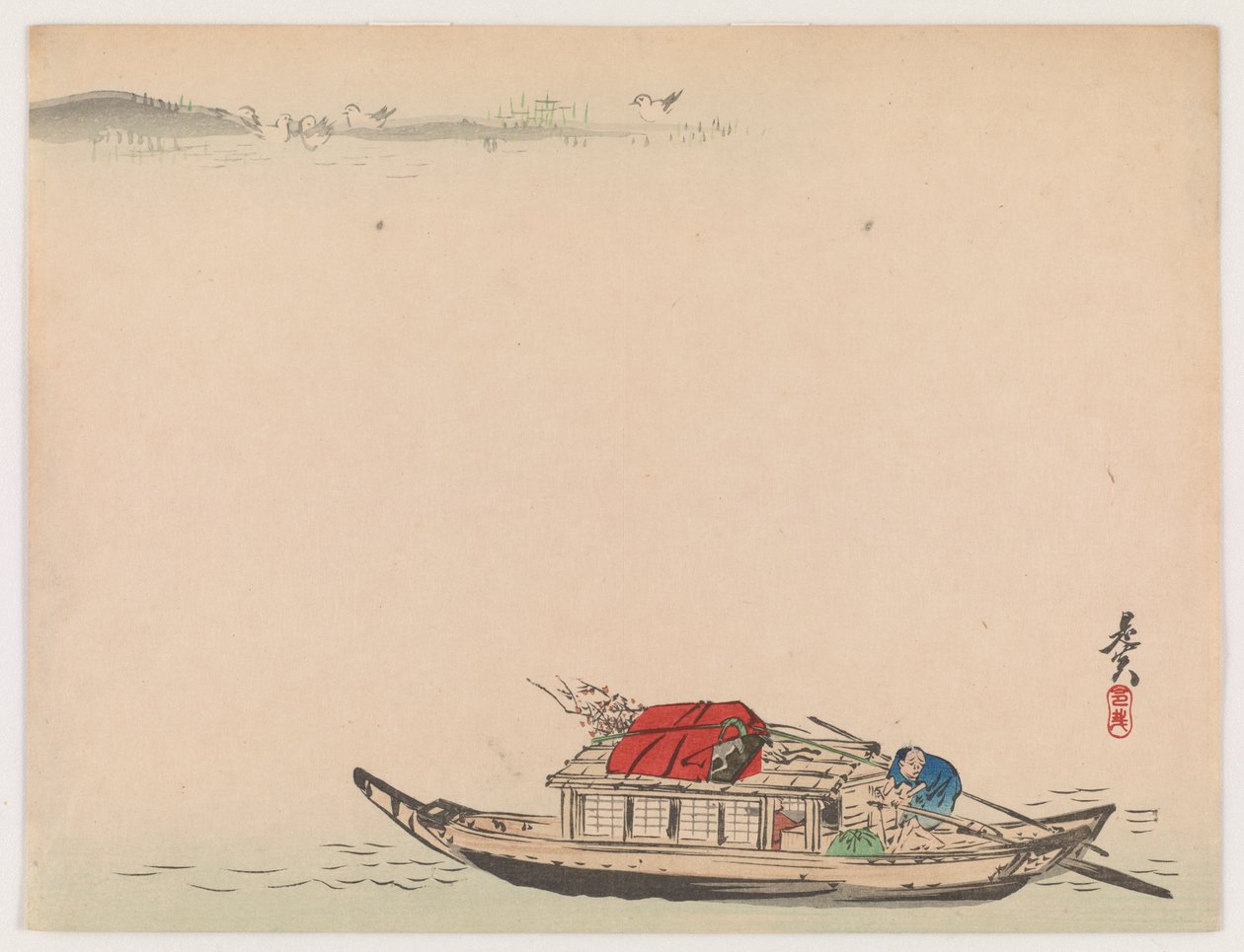 Een rivierboot door Shibata Zeshin