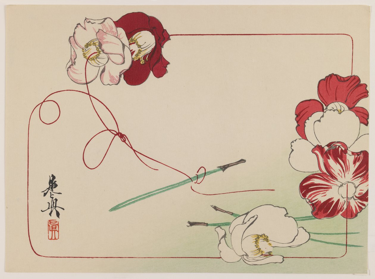 Snoeren van Papavers, uit de serie Vergelijking van Bloemen door Shibata Zeshin
