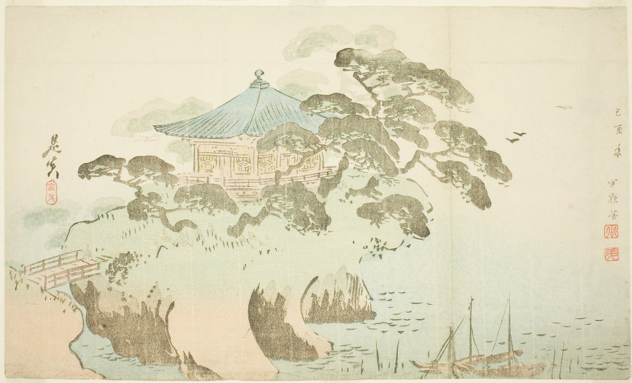 Een tempelzaal door Shibata Zeshin