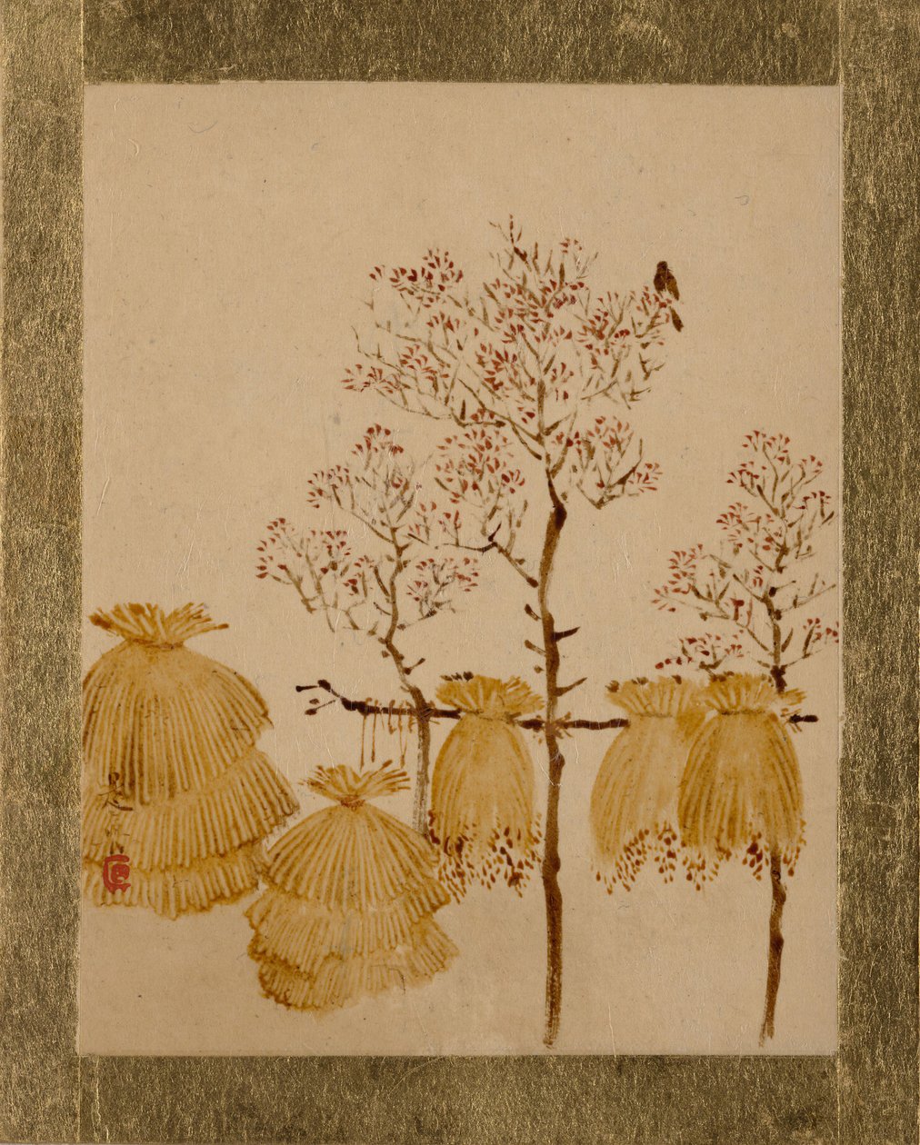Rijststapels en bomen door Shibata Zeshin
